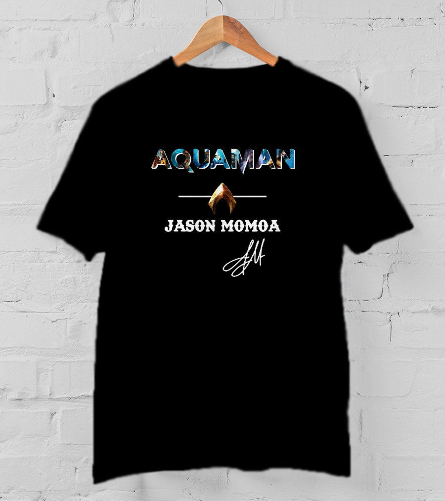 Aquaman Jason Momoa Trident Logo Signature T-Shirt