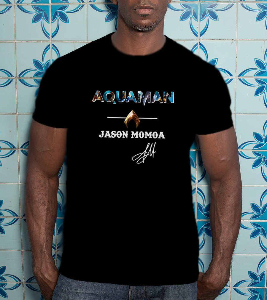 Aquaman Jason Momoa Trident Logo Signature T-Shirt
