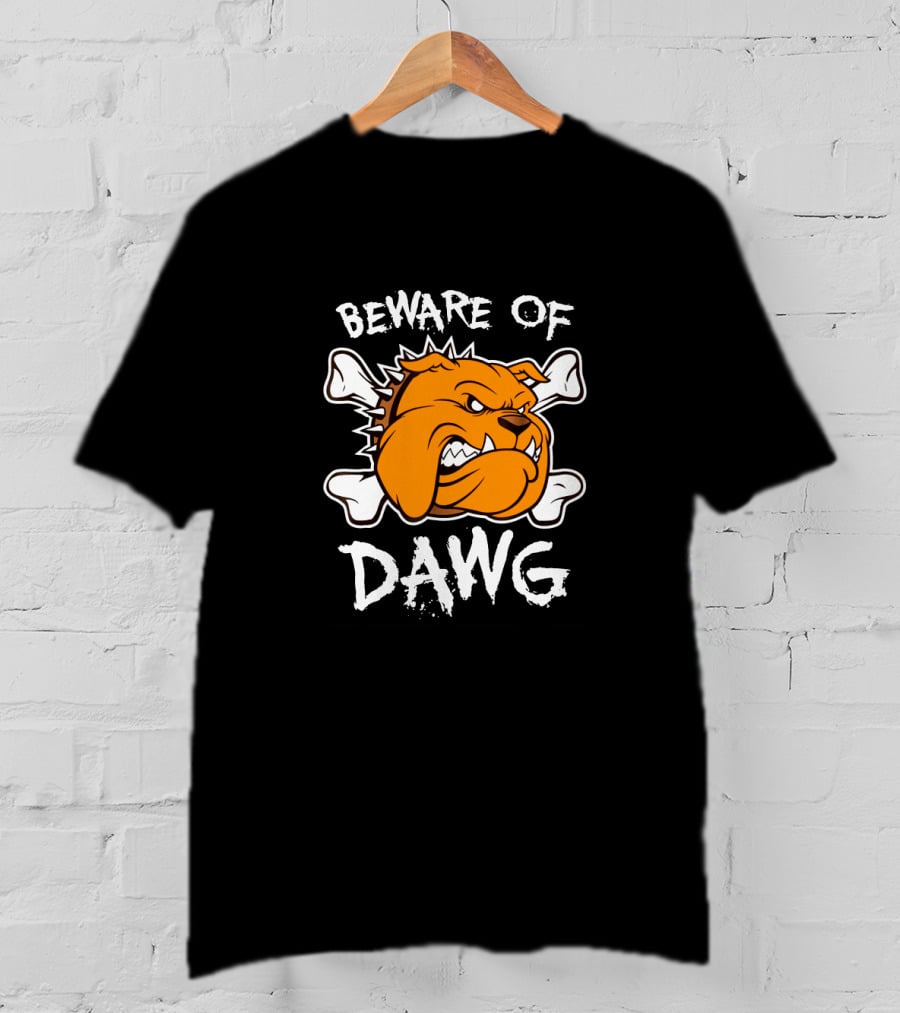 Beware Of Dawg Cleveland Football Bulldog With Bones T-Shirt