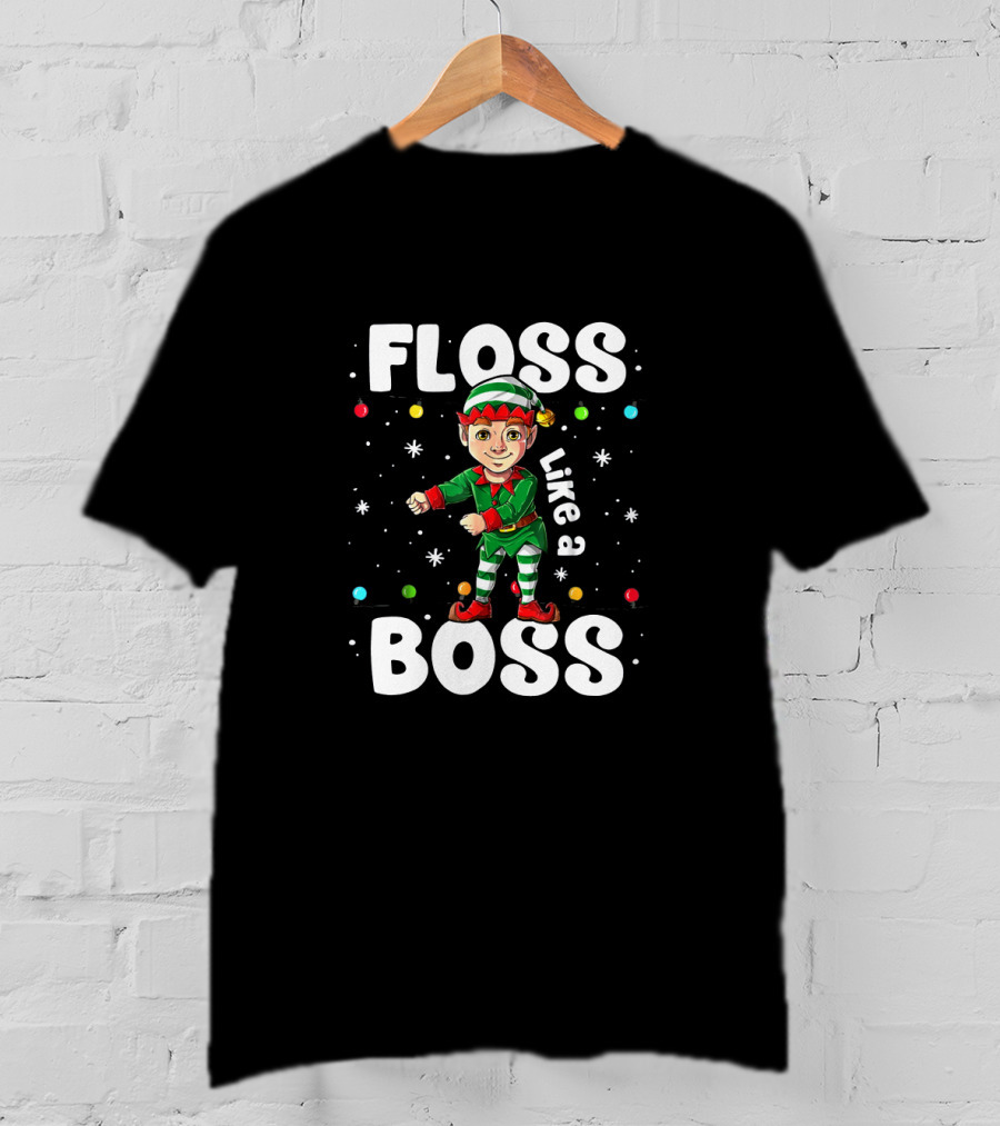 Floss Like A Boss Elf Dance Holiday Lights Snowflakes T-Shirt