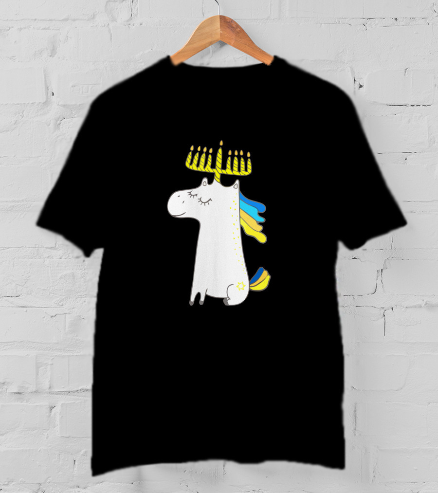 Unicorn With Menorah Horn And Star T-Shirt