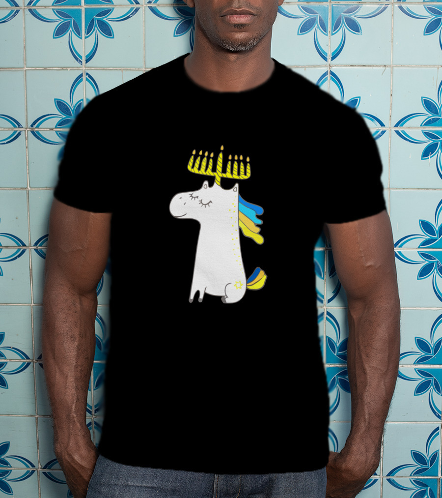 Unicorn With Menorah Horn And Star T-Shirt