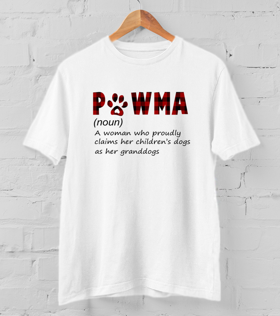 Pawma Noun Woman Proudly Claims Children's Dogs Granddogs Plaid Paw Prints T-Shirt