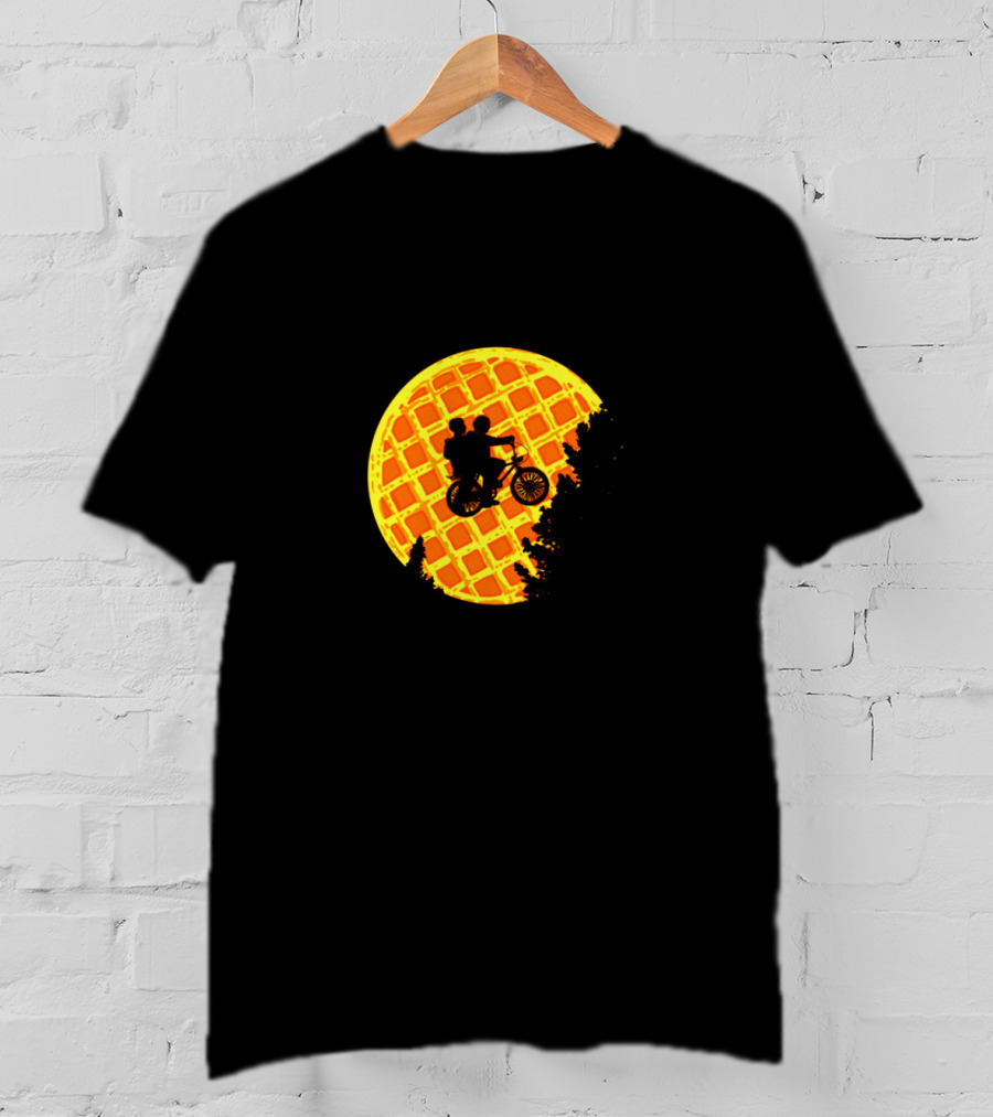 Stranger Things Bicycle Silhouette Against Waffle Moon T-Shirt