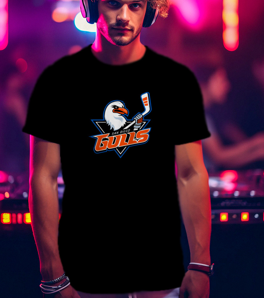 San Diego Gulls Hockey Team Gulls Text And Hockey Stick T-Shirt