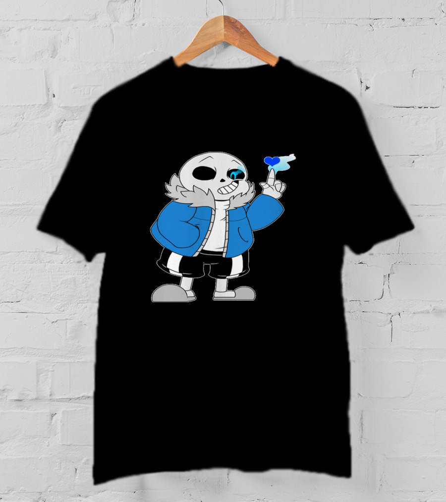 Sans Undertale Character With Blue Heart And Skeleton Jacket Look T-Shirt