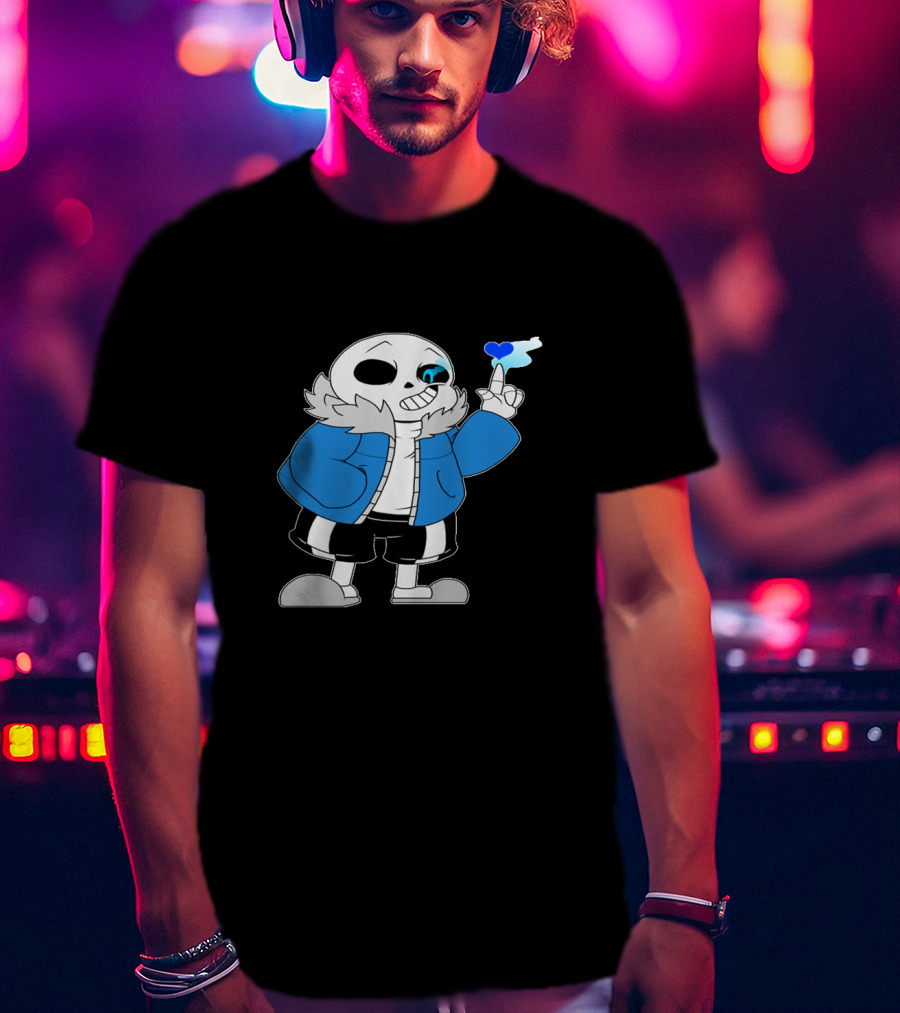 Sans Undertale Character With Blue Heart And Skeleton Jacket Look T-Shirt