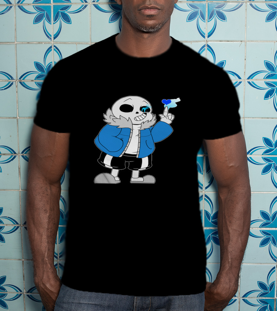 Sans Undertale Character With Blue Heart And Skeleton Jacket Look T-Shirt
