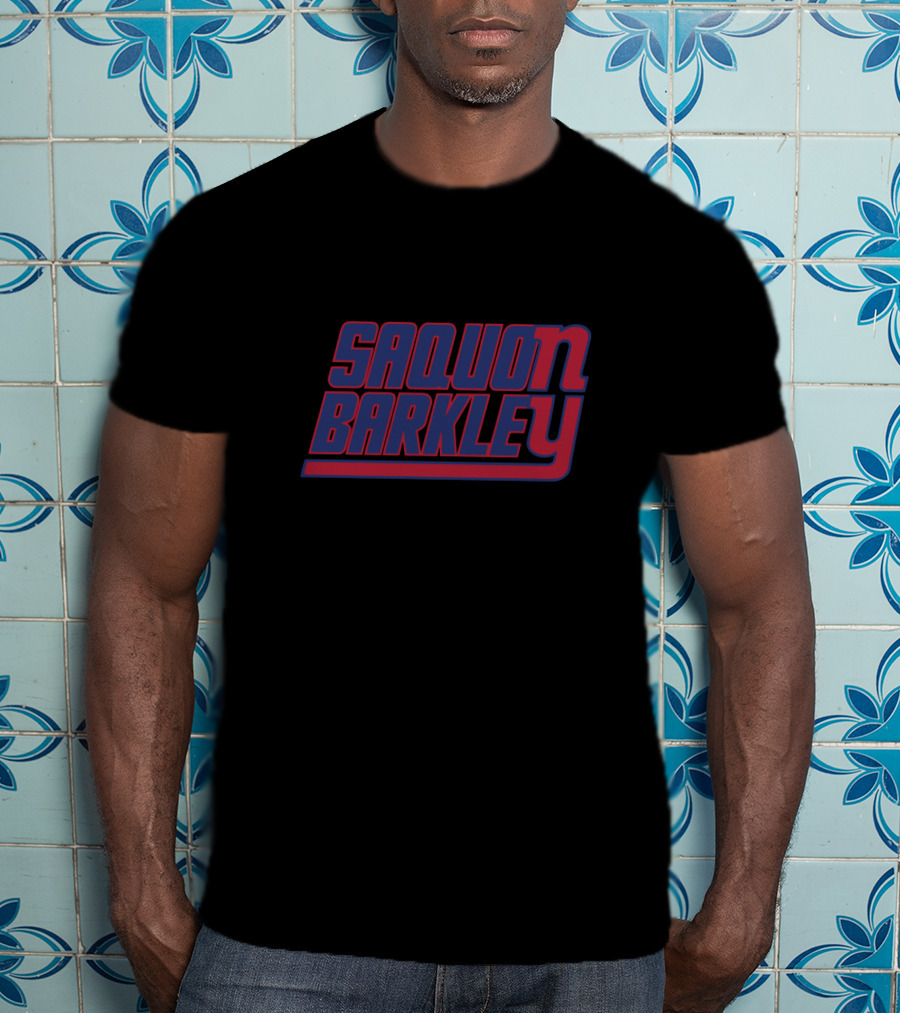 Saquon Barkley Blue And Red Block Lettering T-Shirt