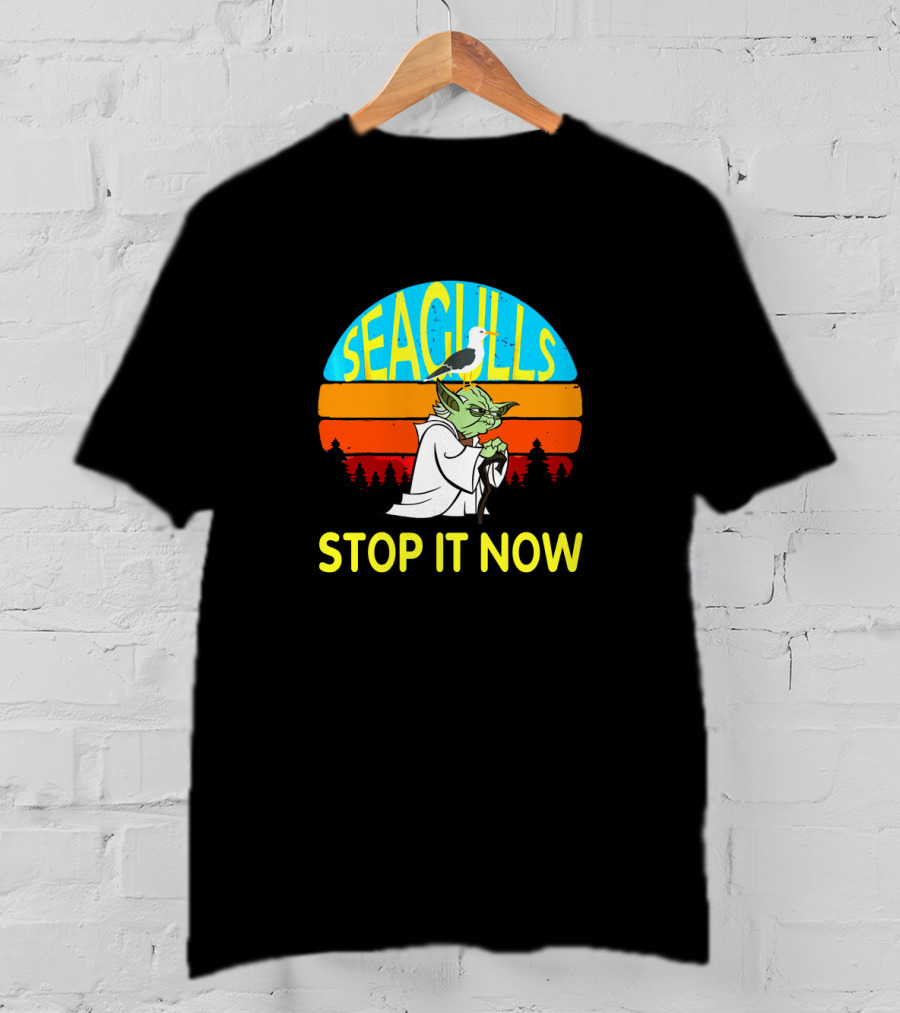 Seagulls Stop It Now Funny Retro Yoda Influence Vintage Sunset T-Shirt