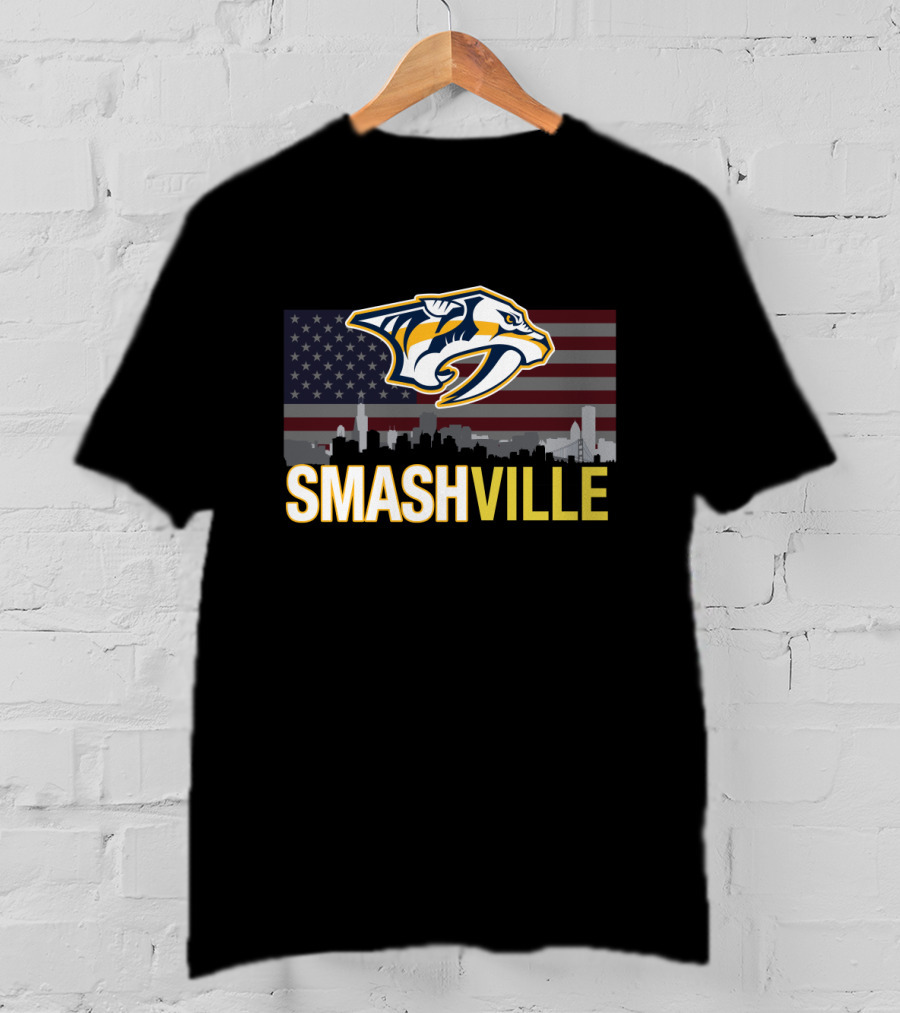 Smashville Midnight Skyline American Flag Predators T-Shirt