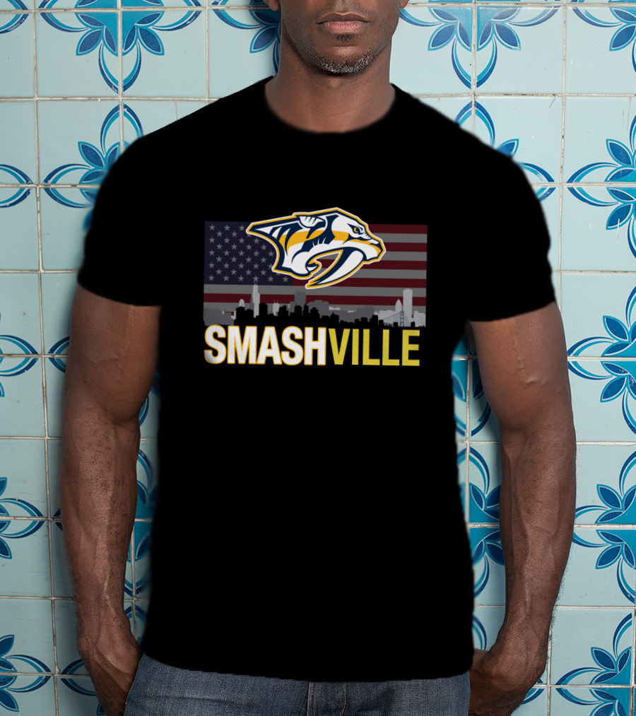 Smashville Midnight Skyline American Flag Predators T-Shirt