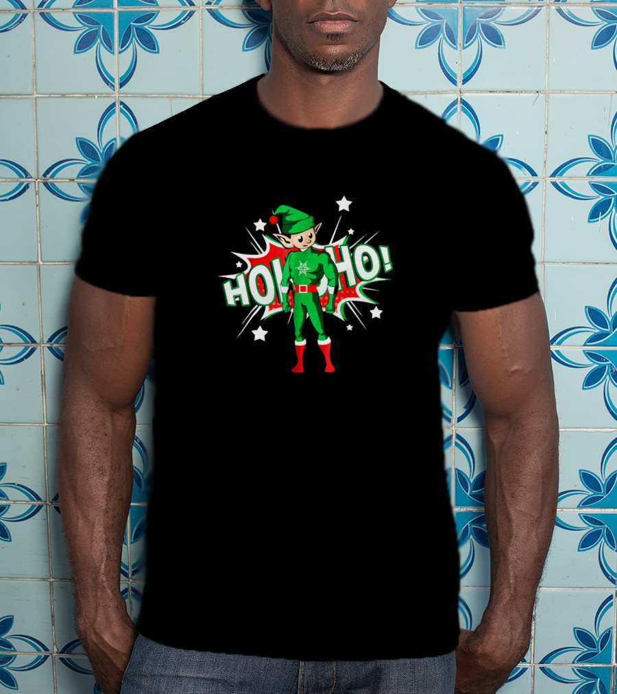 Ho Ho Superhero Elf Holiday Festive Costume Explosion T-Shirt
