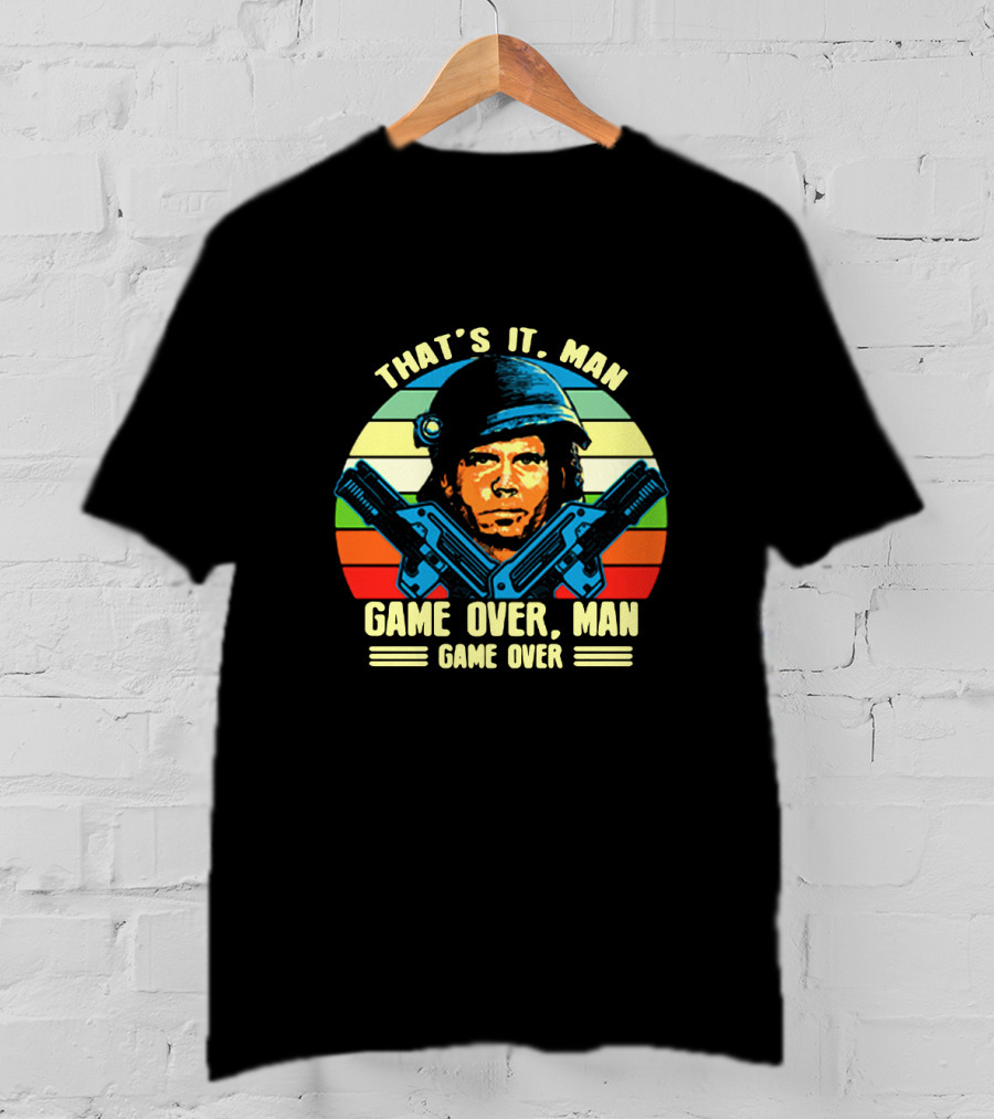 That's It Man Game Over Man Game Over Soldier Dual Guns Retro Stripes T-Shirt