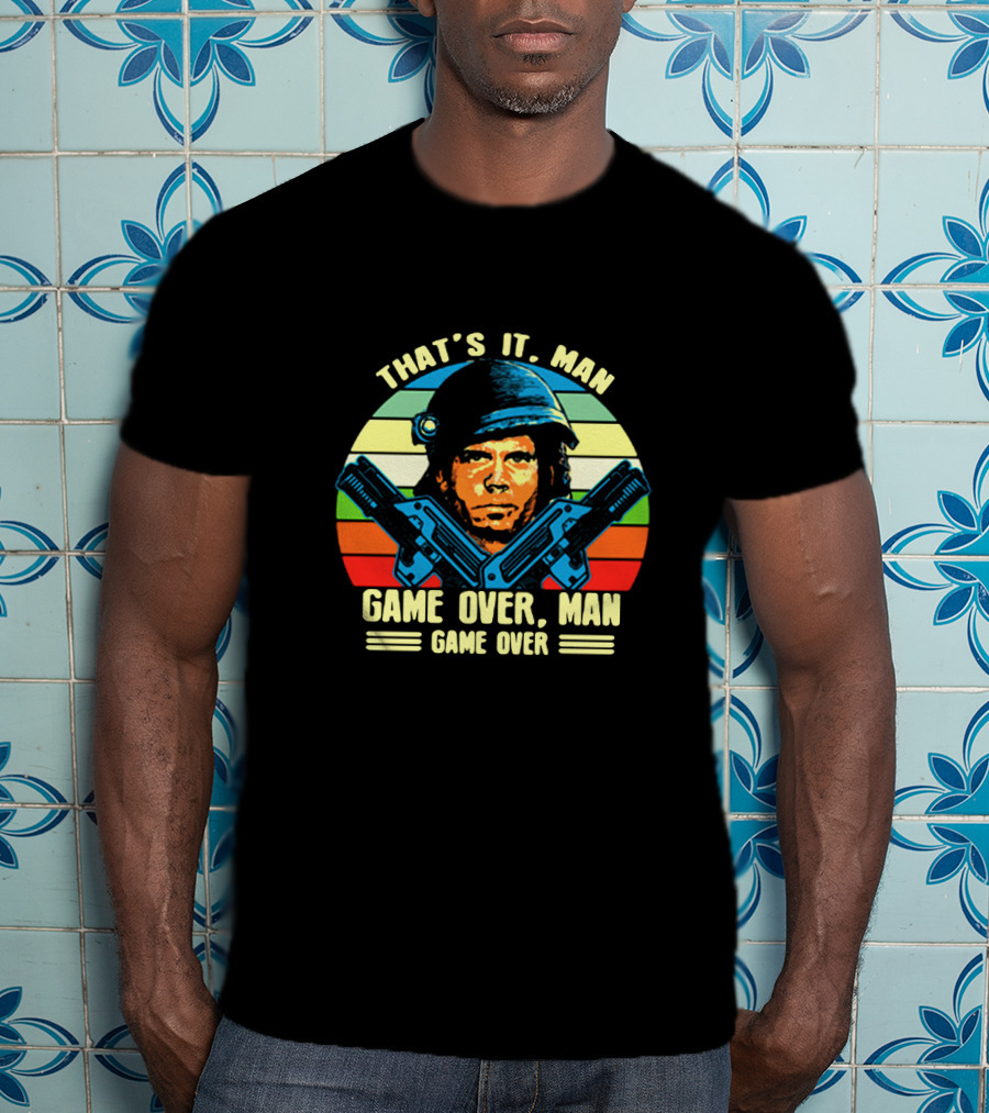 That's It Man Game Over Man Game Over Soldier Dual Guns Retro Stripes T-Shirt