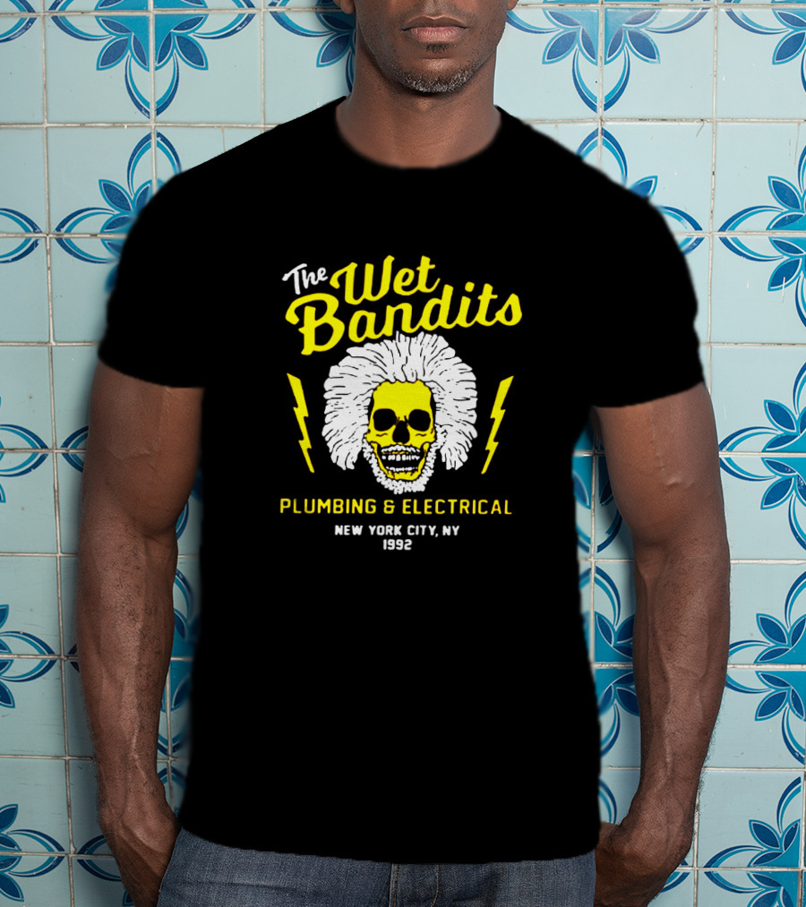The Wet Bandits Plumbing And Electrical New York City Ny 1992 Skull With Lightning Bolts T-Shirt