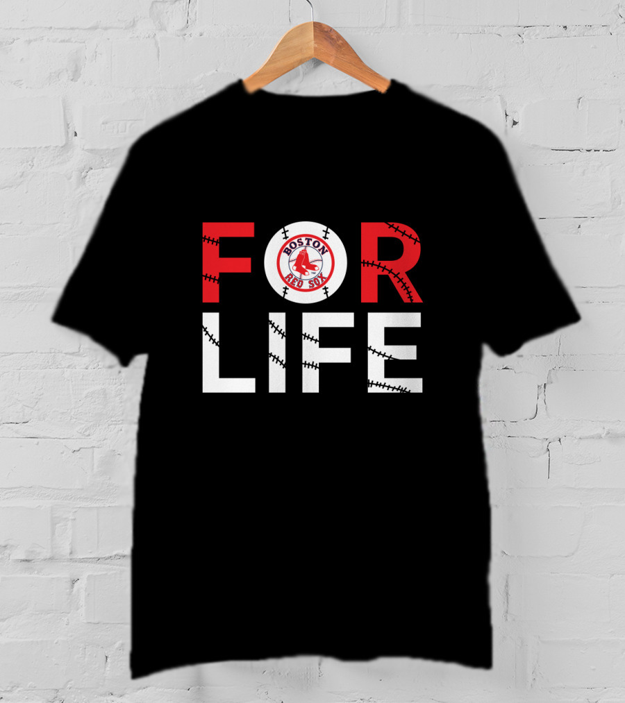 Boston Red Sox For Life Baseball Stitch Pattern T-Shirt