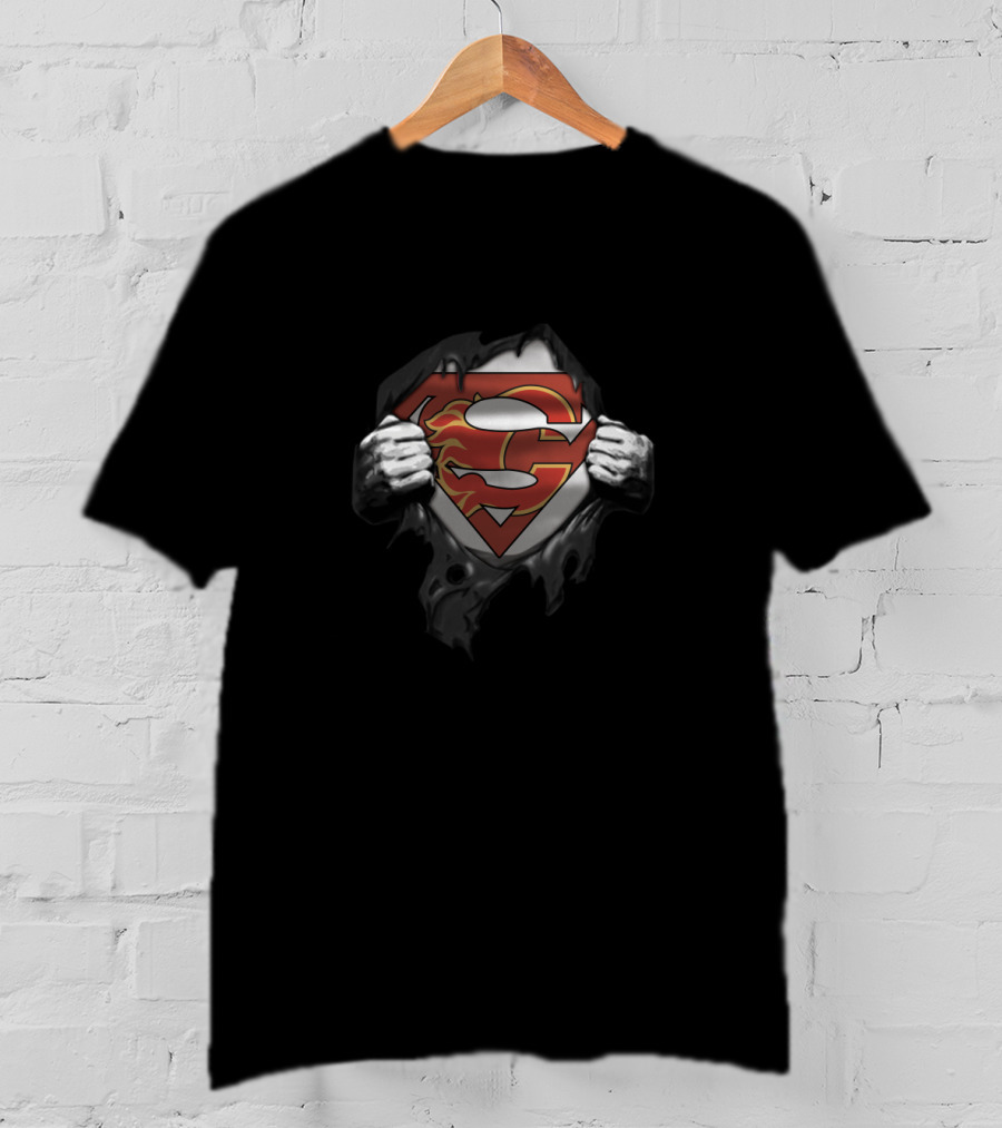 Calgary Flames Superman Logo Mashup For Fans T-Shirt