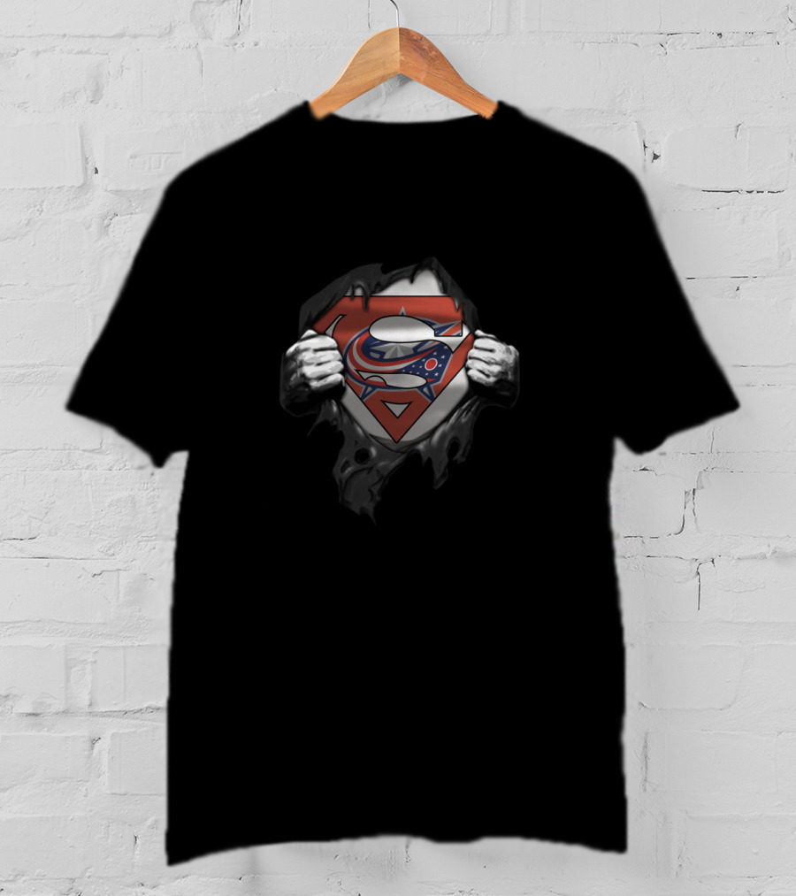Columbus Blue Jackets Shield With Superman Symbol Fans T-Shirt