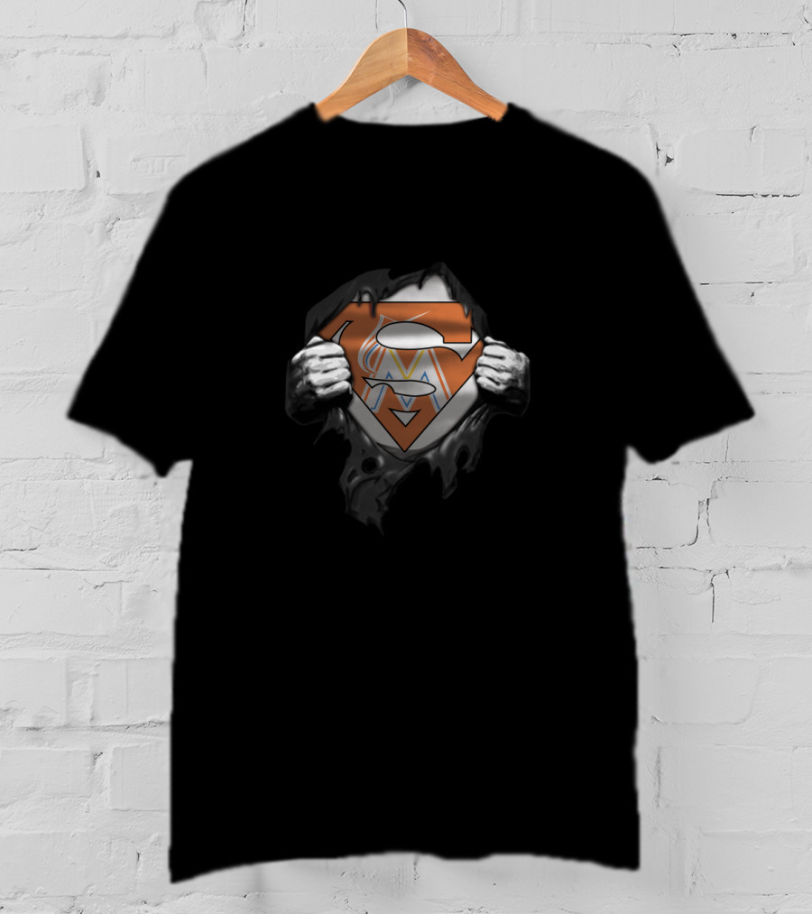 Miami Marlins Superman Logo Fusion Fans T-Shirt