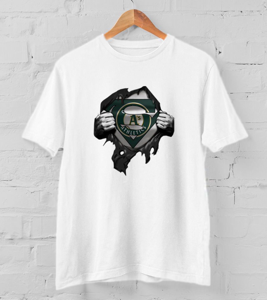 Oakland Athletics A's Logo With Superman Shield Hands T-Shirt