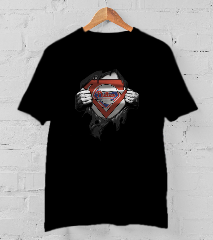 Philadelphia Phillies Superman Logo Fan Symbol With Hands Revealing Emblem T-Shirt