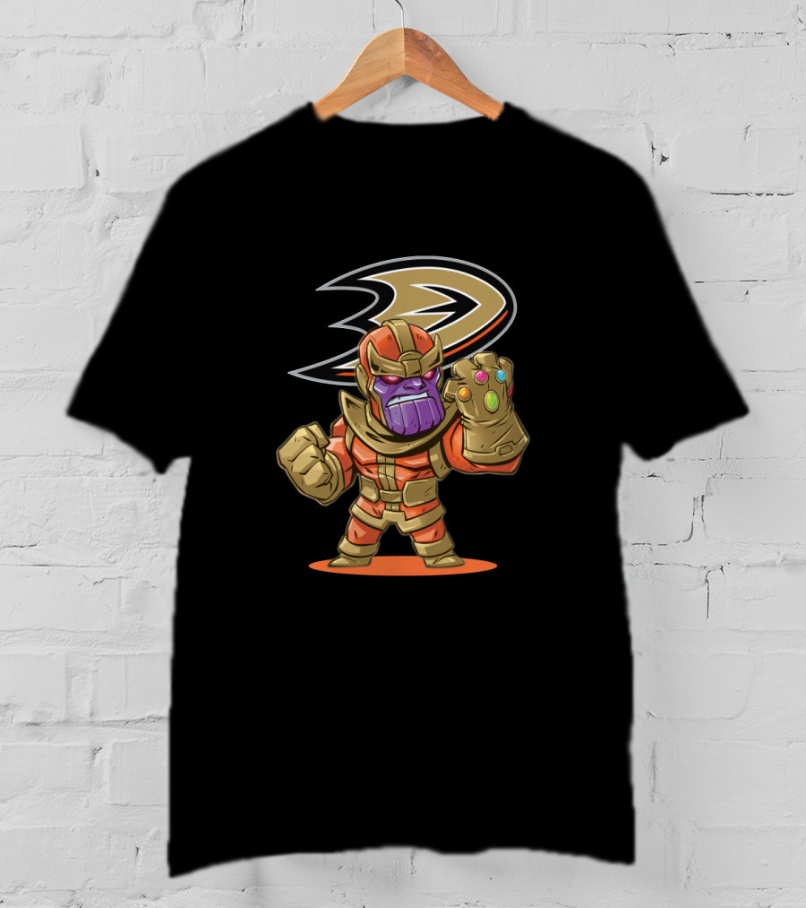 Anaheim Ducks Fans Unite With Thanos Character Featuring Iconic Gauntlet And Infinity Stones Styling T-Shirt