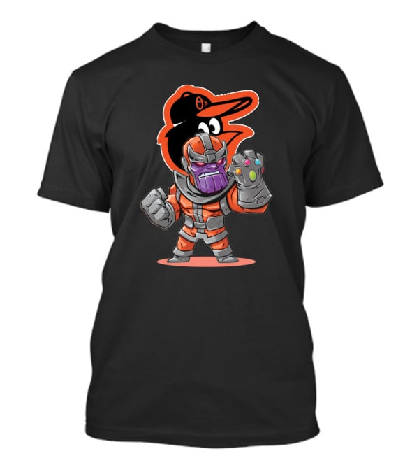 Baltimore Orioles Themed Thanos Character With Infinity Gauntlet T-Shirt