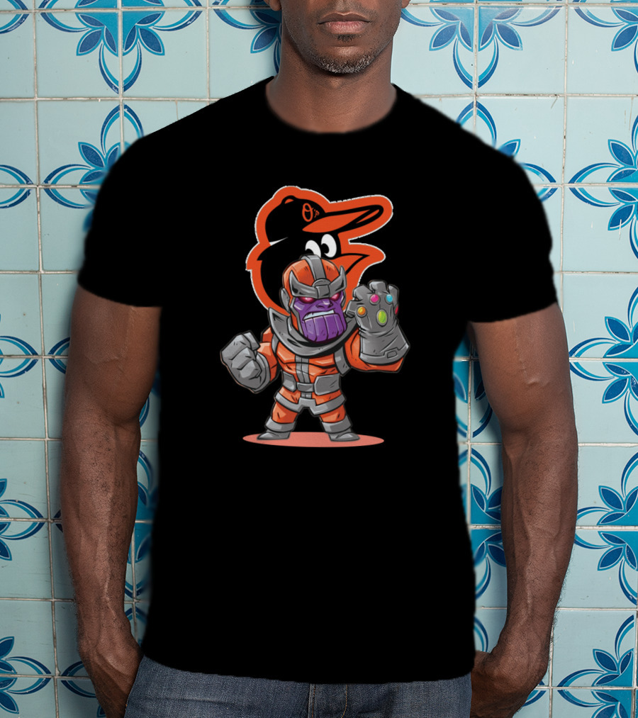 Baltimore Orioles Themed Thanos Character With Infinity Gauntlet T-Shirt