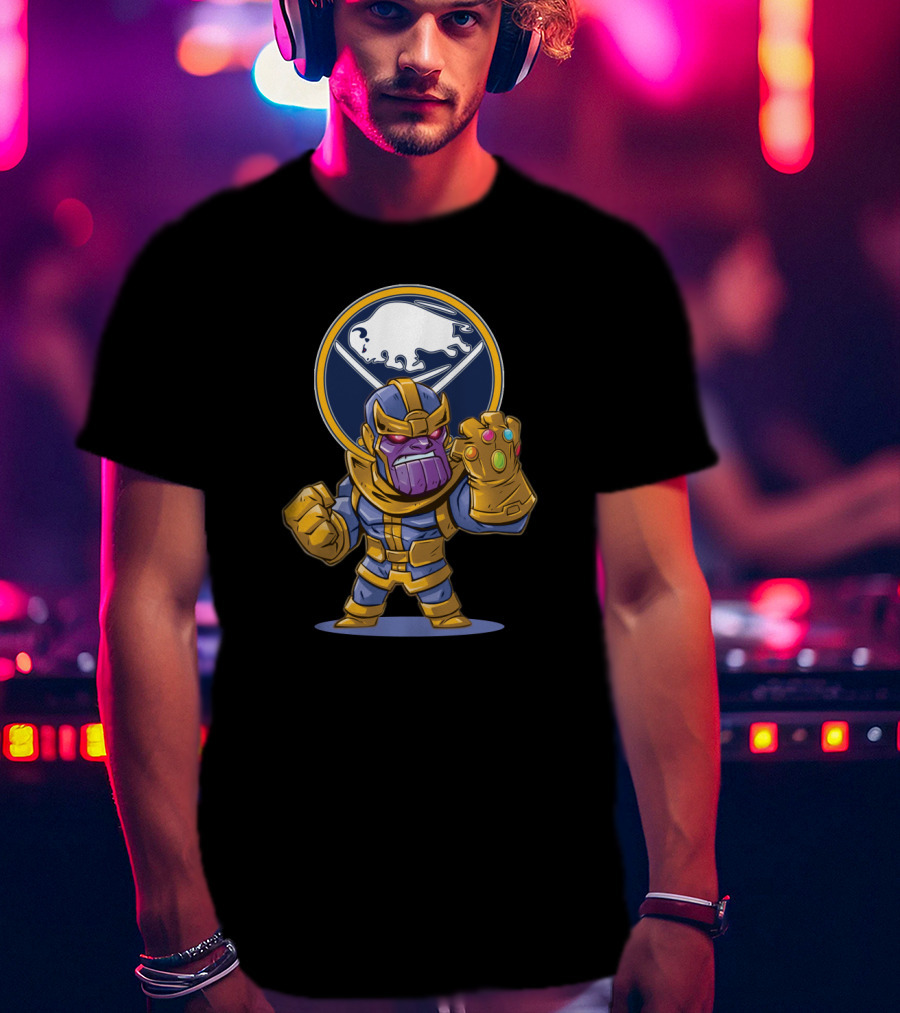 Thanos Holding Infinity Gauntlet In Front Of Buffalo Sabres T-Shirt