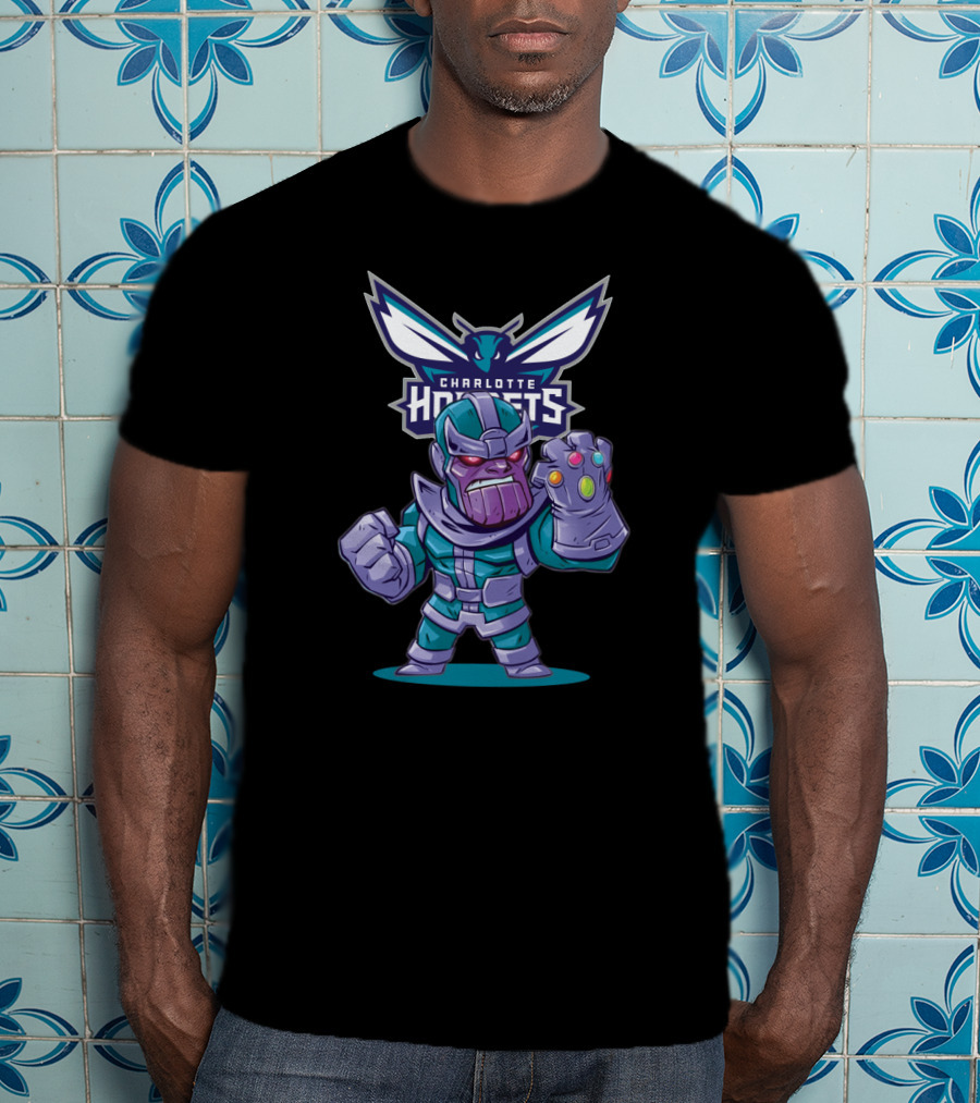 Thanos In Charlotte Hornets Colors With Hornets T-Shirt