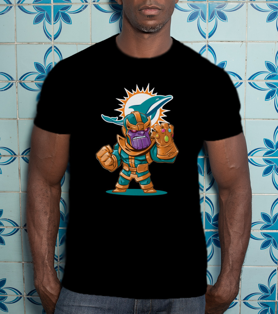 Thanos Miami Dolphins Fan Crossover With Infinity Gauntlet T-Shirt