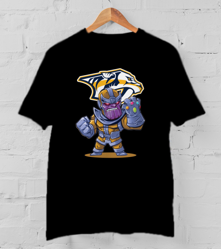 Nashville Predators Logo With Thanos Holding Infinity Gauntlet T-Shirt