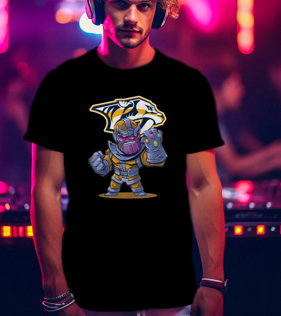 Nashville Predators Logo With Thanos Holding Infinity Gauntlet T-Shirt