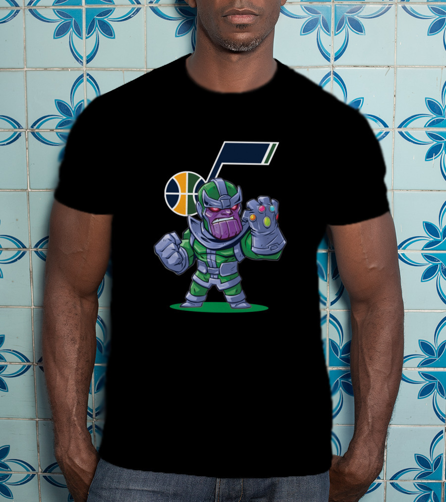 Thanos Cartoon Wearing Utah Jazz Colors With Team T-Shirt