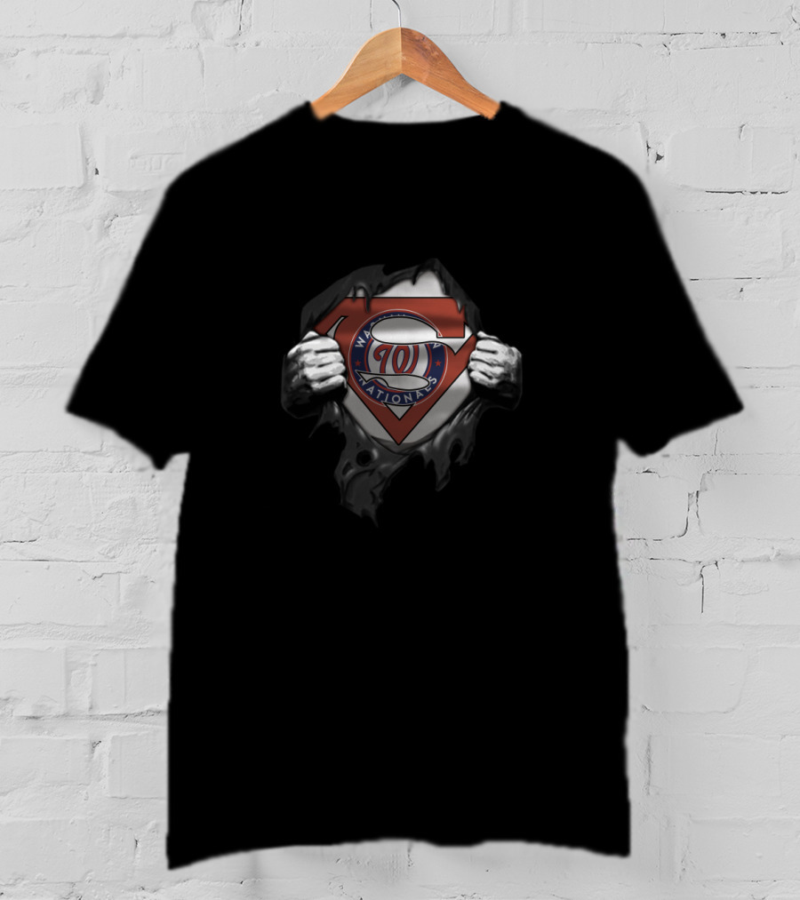Superman Logo With Washington Nationals Emblem In Tearaway Style For Fans T-Shirt