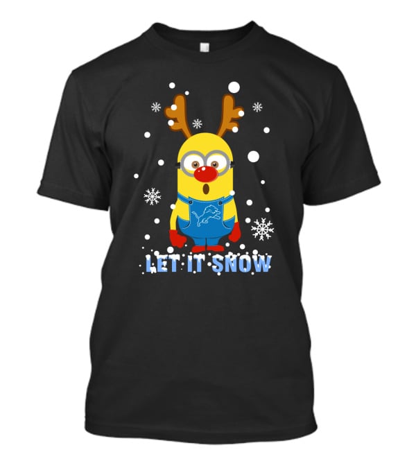 Let It Snow Xmas For Detroit Lions And Minion Fans T-Shirt