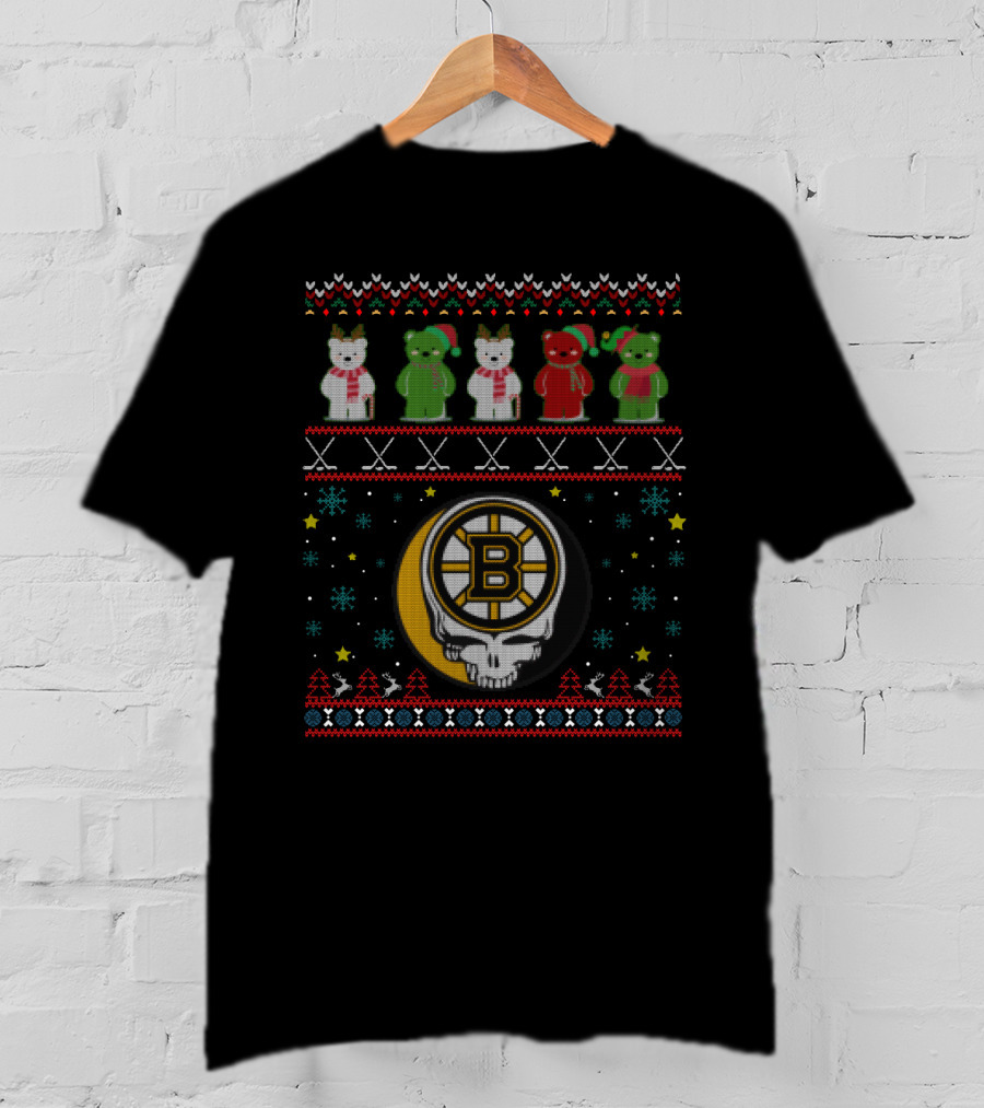 Boston Bruins Grateful Dead Bears Ugly Christmas T-Shirt