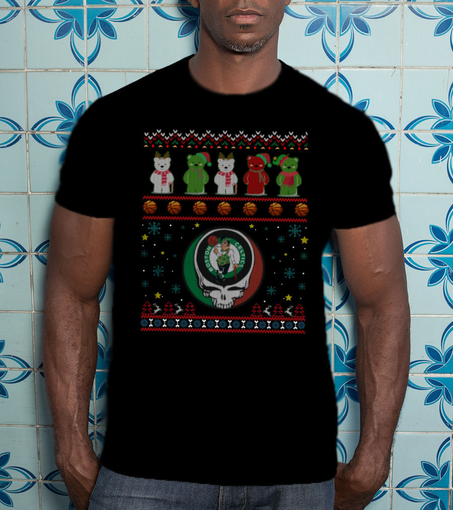 Boston Celtics Grateful Dead Bears Christmas T-Shirt