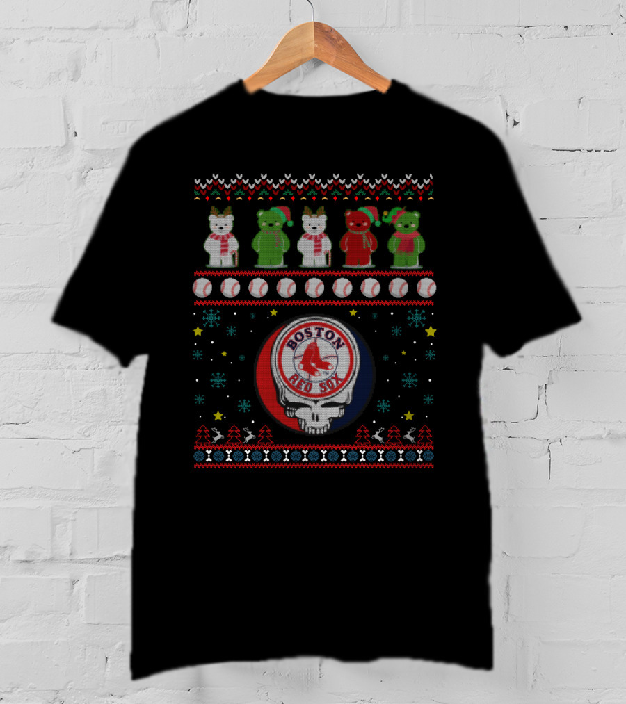 Boston Red Sox Grateful Dead Bears Ugly Christmas T-Shirt