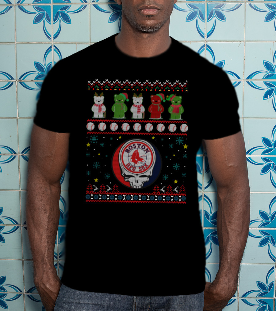 Boston Red Sox Grateful Dead Bears Ugly Christmas T-Shirt