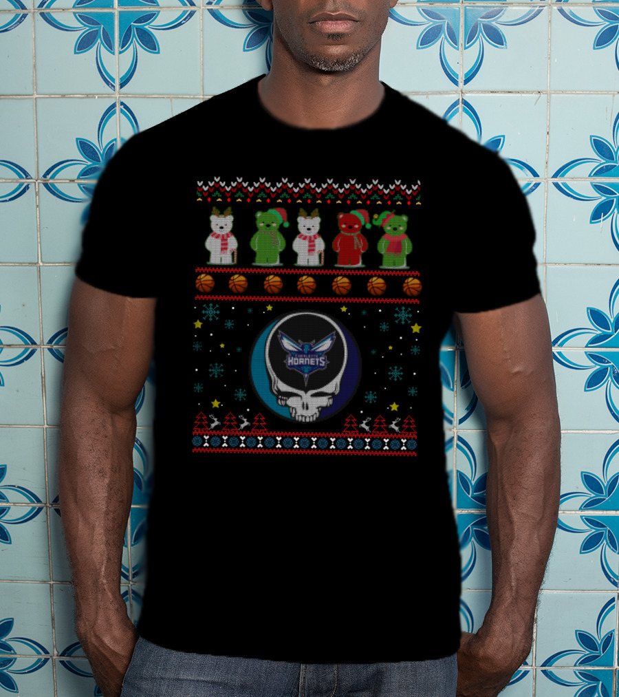 Charlotte Hornets Grateful Dead Bears Christmas T-Shirt