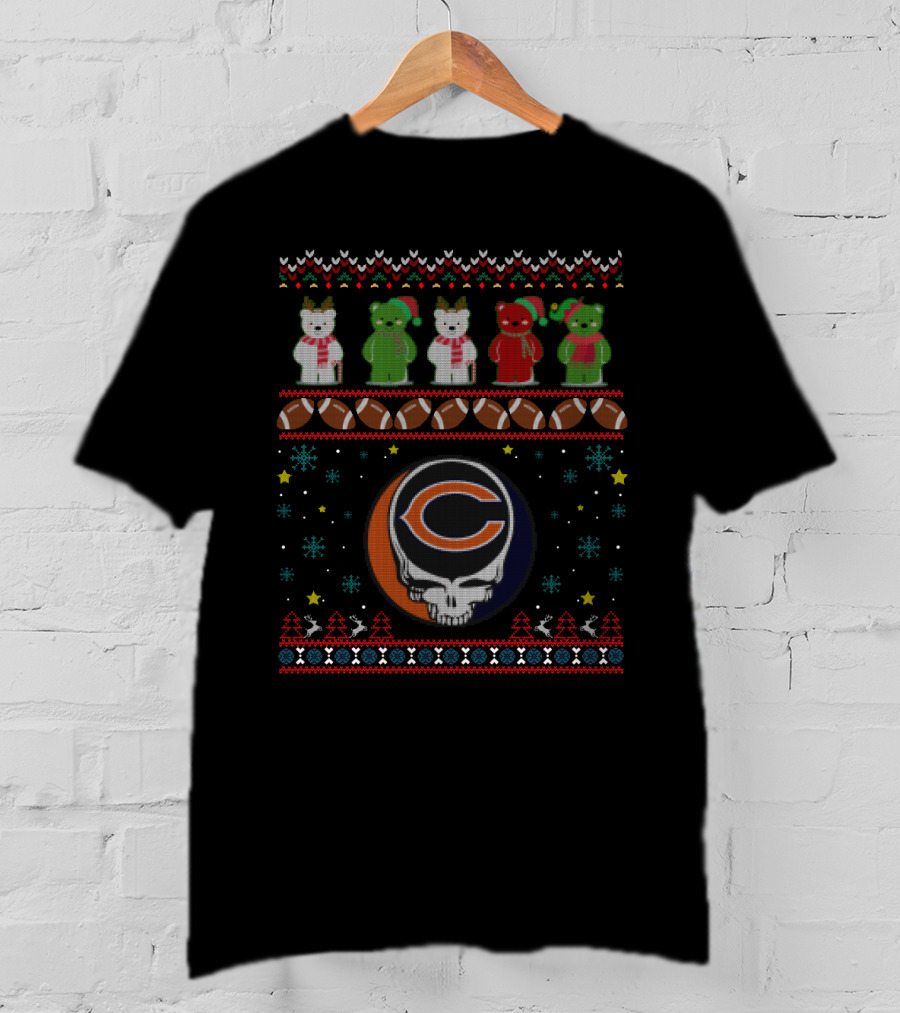 Chicago Bears Grateful Dead Bears Xmas Football T-Shirt