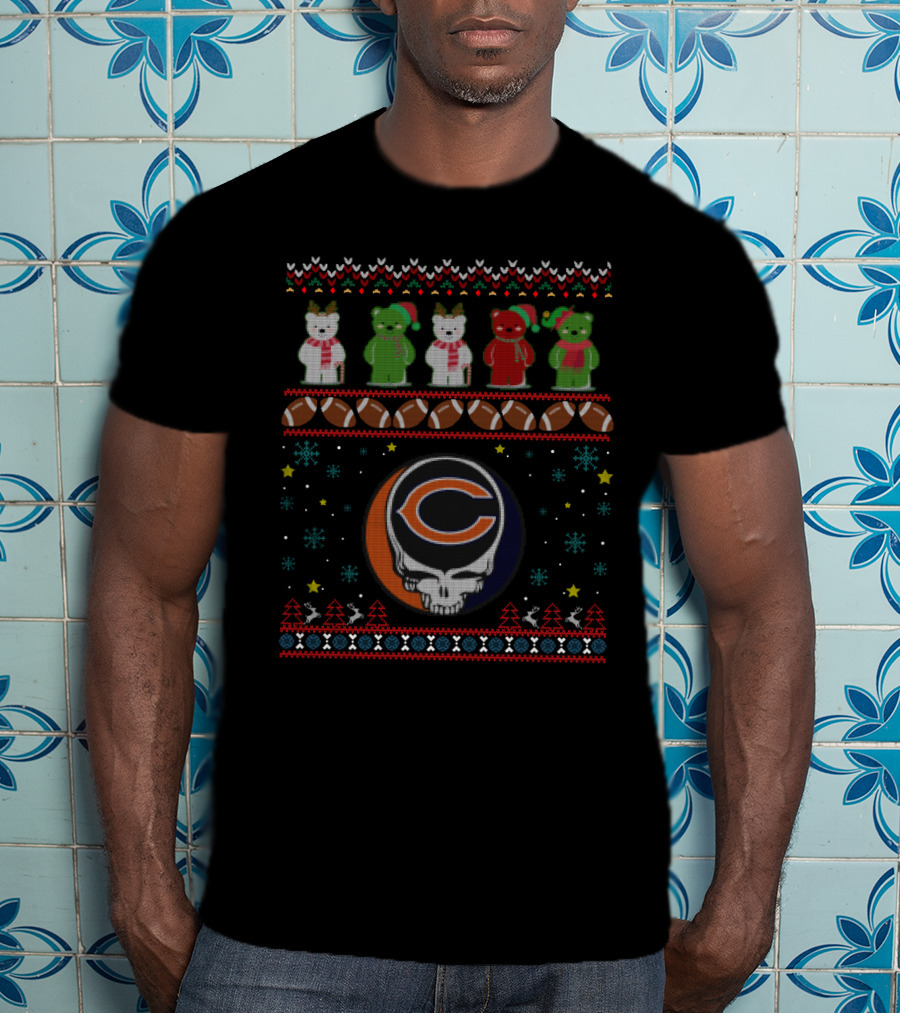 Chicago Bears Grateful Dead Bears Xmas Football T-Shirt