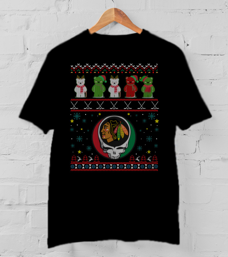Chicago Blackhawks Grateful Dead Bears Holiday T-Shirt