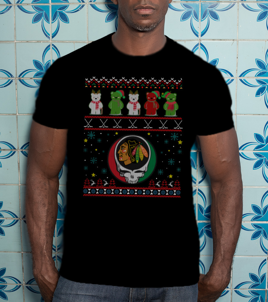 Chicago Blackhawks Grateful Dead Bears Holiday T-Shirt
