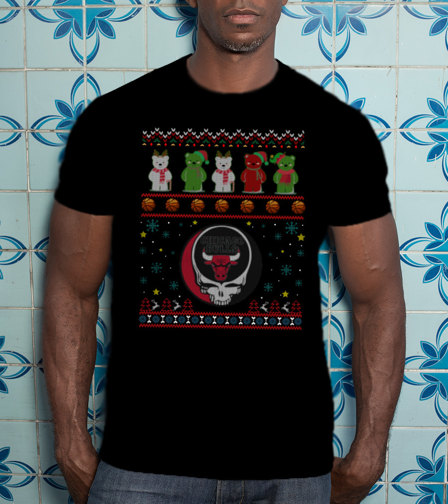 Chicago Bulls Bears Grateful Dead Christmas T-Shirt