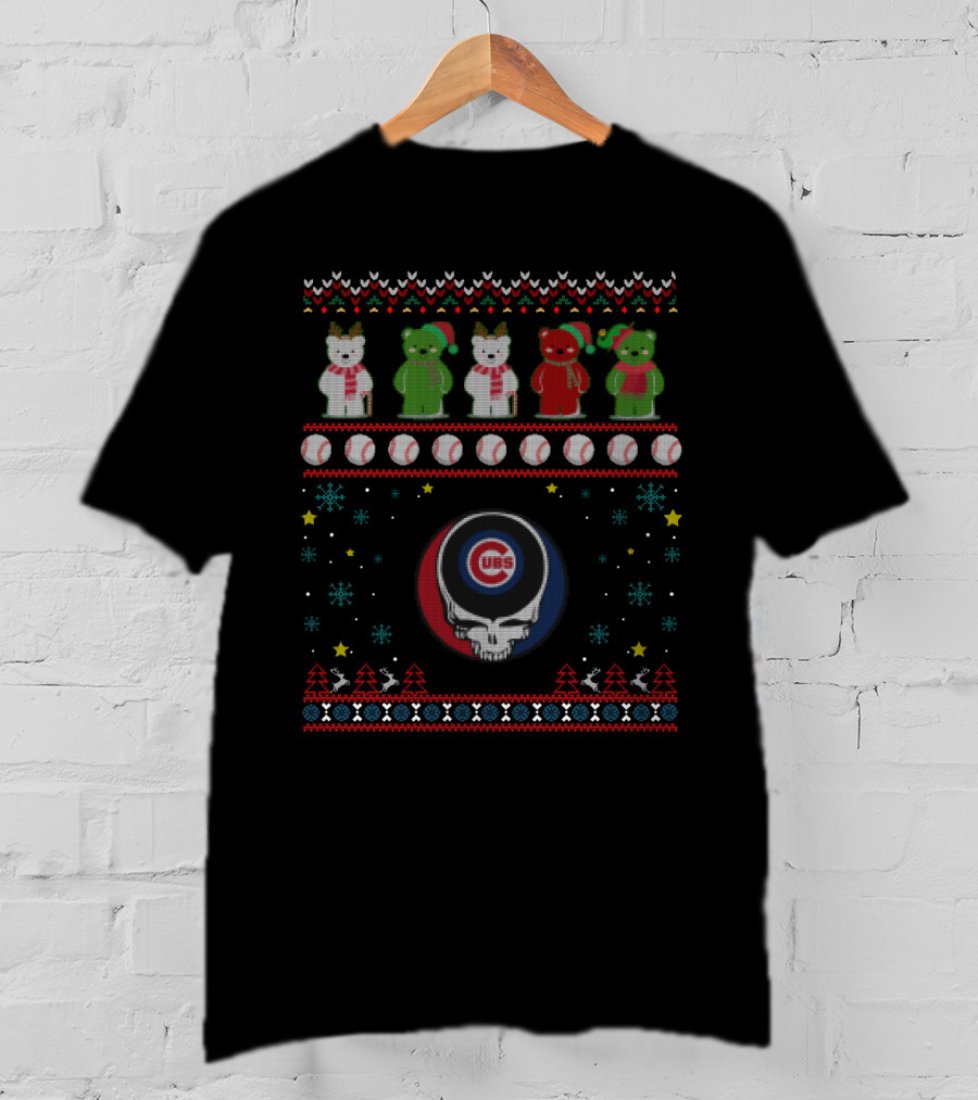 Chicago Cubs Grateful Dead Bears Skull Baseball Christmas T-Shirt
