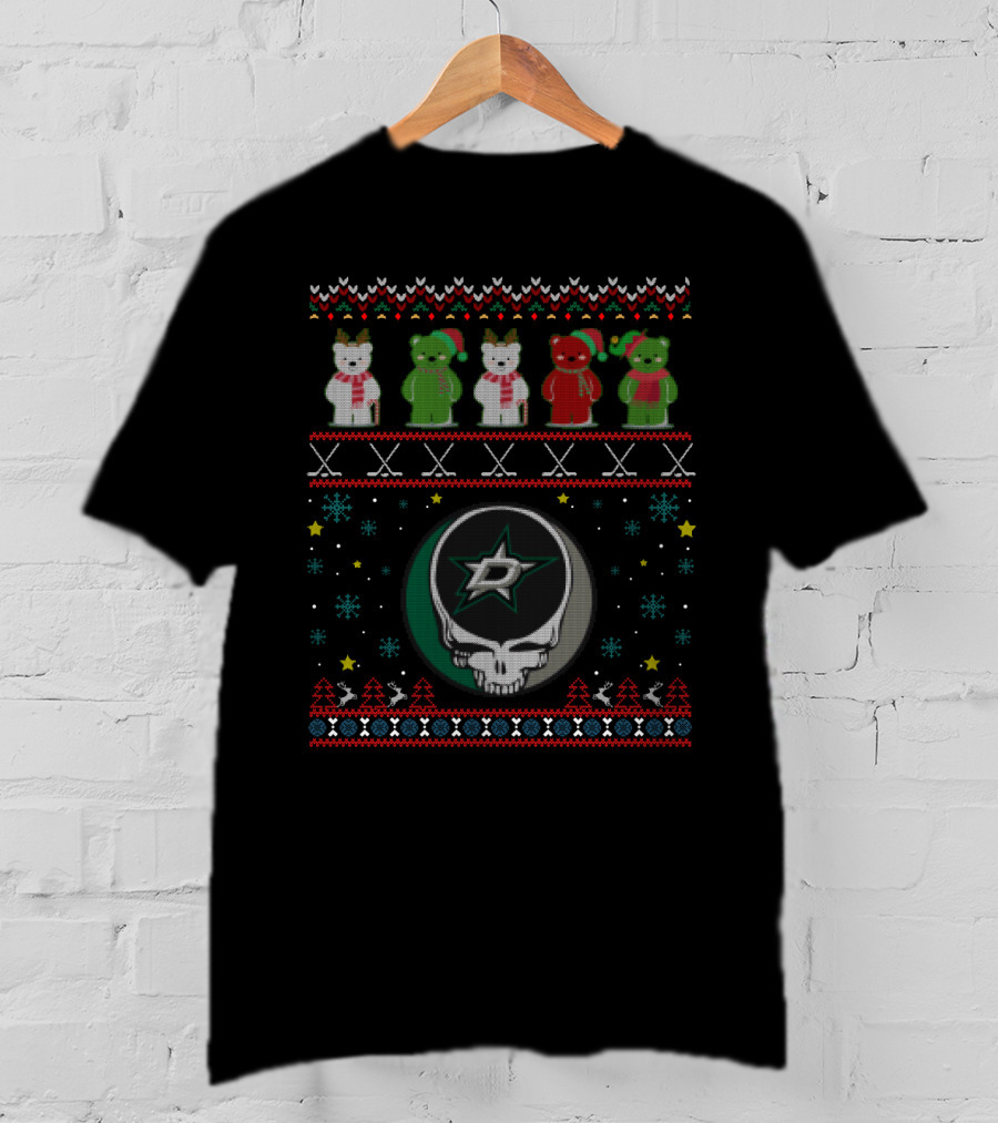 Dallas Stars Grateful Dead Bears Hockey Christmas T-Shirt
