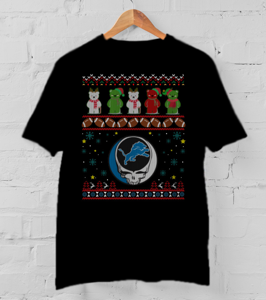 Detroit Lions Bears Grateful Dead Christmas Football Ugly T-Shirt